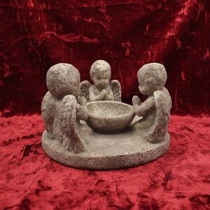 Vintage Cherub Angels Figurine Bowl, Speckled Stone Finish Meditation Decor